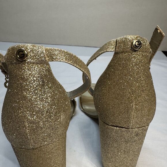 G by Guess Women’s Gold Glitter Ankle Strap Heels Size 8.5 Open Toe Dress Shoes - Picture 3 of 8
